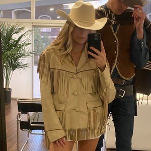 Tan Leather Fringe Jacket